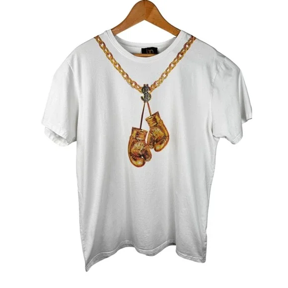 Bourgeois Avenue Paris Mens XL T-Shirt Boxing Novelty‎ Beaded Streetwear Hip Hop - Picture 2 of 9